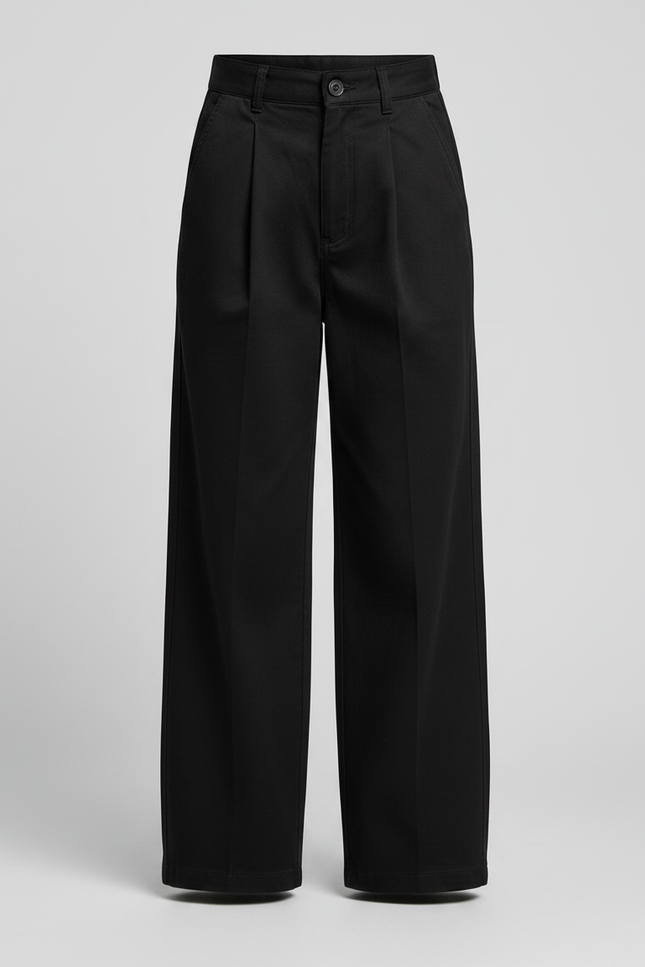 Pantalon Chino Noir Ample Droit Taille Haute Enfant - Gabardine - vue 3