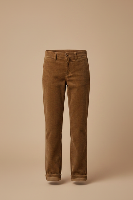 Pantalon Chino Velours Côtelé Marron Droit Enfant - Cordé - vue 3