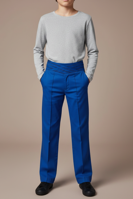 Pantalon Chino Bleu Royal Coupe Droite Enfant Élastique - Gabardine - vue 3