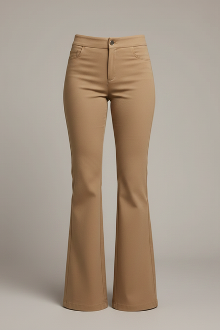 Pantalon Chino Évasé Marron Taille Haute Élégant - Camel Gabardine - vue 3
