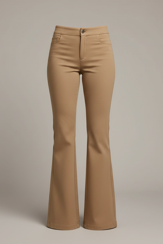 Pantalon Chino Évasé Marron Taille Haute Élégant - Camel Gabardine - vue 3