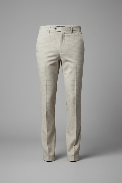 Pantalon Chino Écru Carreaux Slim Habillé Homme - Beige Gabardine - vue 3
