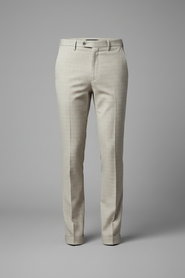 Pantalon Chino Écru Carreaux Slim Habillé Homme - Beige Gabardine - vue 3