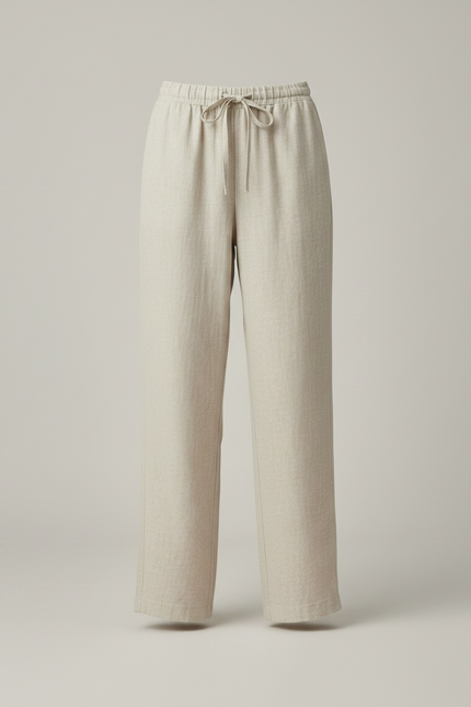 Pantalon Chino Lin Ample Droit Écru Femme - Beige - vue 3