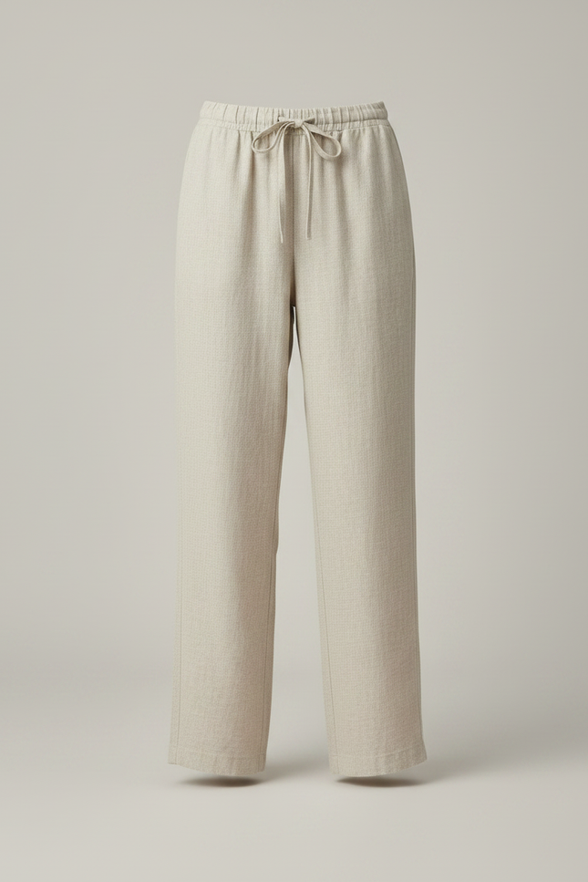 Pantalon Chino Lin Ample Droit Écru Femme - Beige - vue 3