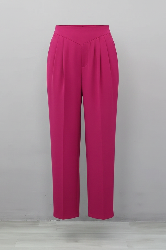Pantalon Chino Fuchsia Taille Haute Fluide Élégant - Rose Polyester - vue 3