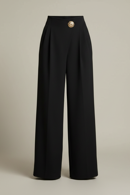 Pantalon Chino Noir Ample Fluide Élégant Femme - Polyester - vue 3