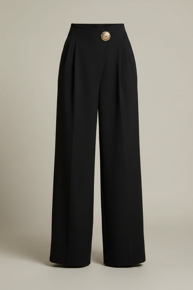 Pantalon Chino Noir Ample Fluide Élégant Femme - Polyester - vue 3