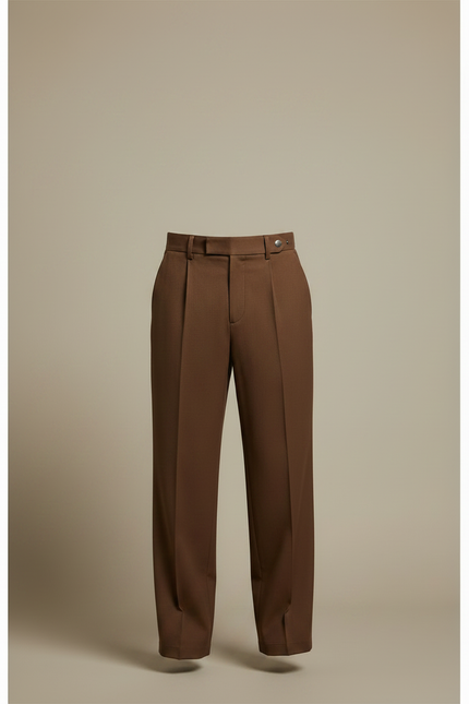 Pantalon Chino Marron Plissé Ample Décontracté Homme - Gabardine - vue 3
