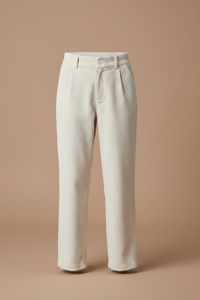 Pantalon Chino Côtelé Écru Taille Haute Enfant - Beige Cordé - vue 3