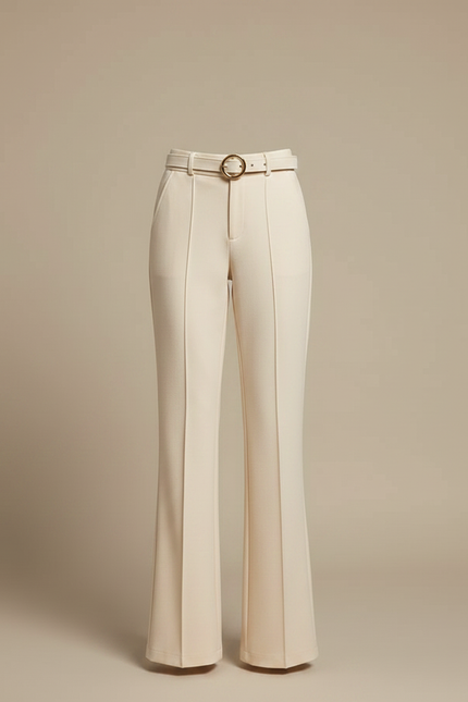 Pantalon Chino Beige Évasé Taille Haute Élégant - Gabardine - vue 3
