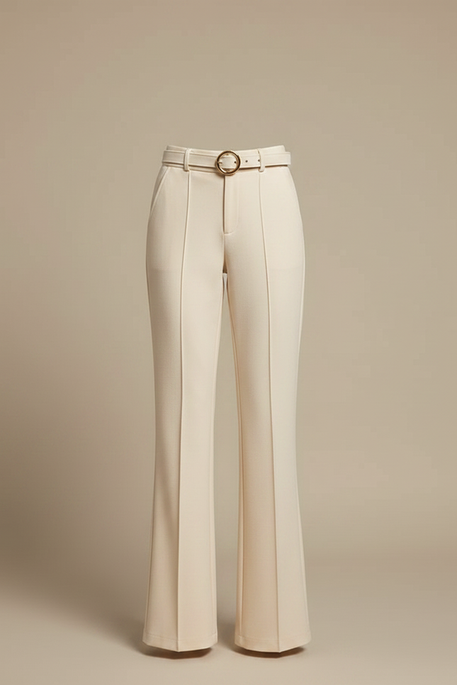 Pantalon Chino Beige Évasé Taille Haute Élégant - Gabardine - vue 3