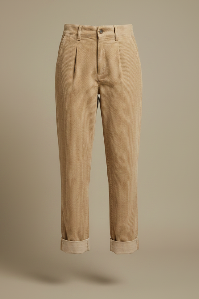 Pantalon Chino Beige Côtelé Ample Décontracté Femme - Cordé - vue 3
