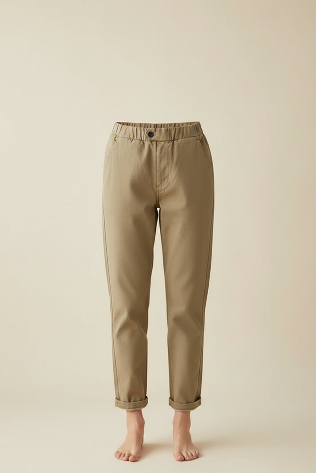 Pantalon Chino Kaki Ample Coton Taille Élastique - vue 3