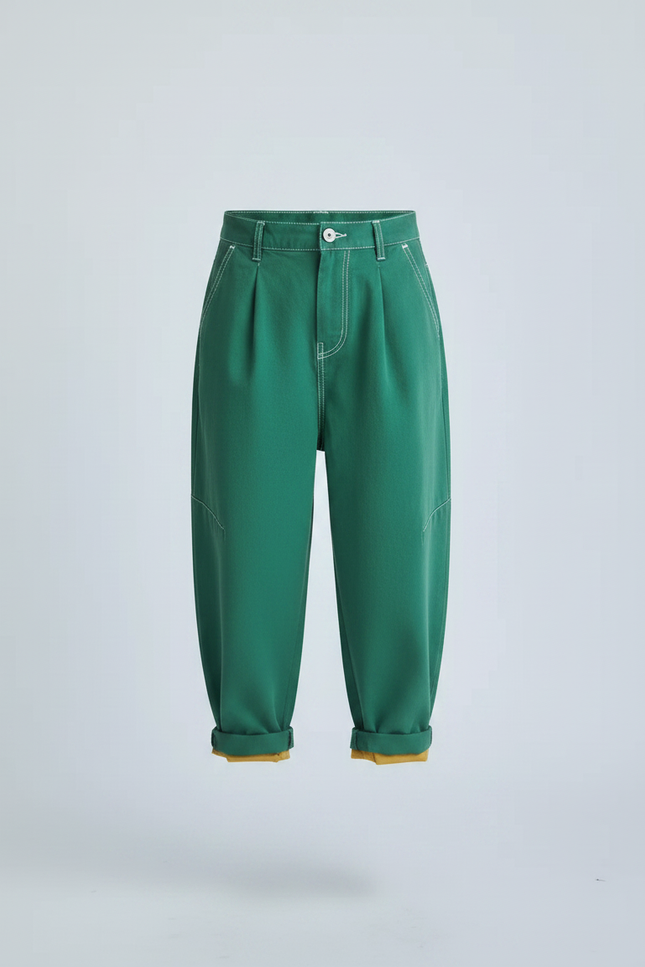 Pantalon Chino Vert Ample Coton Enfant Décontracté Plié - vue 3