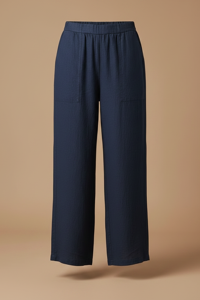 Pantalon Chino Bleu Marine Ample Lin Décontracté - vue 3