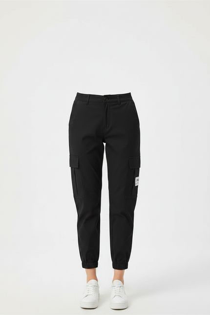 Pantalon Chino Noir Cargo Taille Haute Femme - Gabardine - vue 3