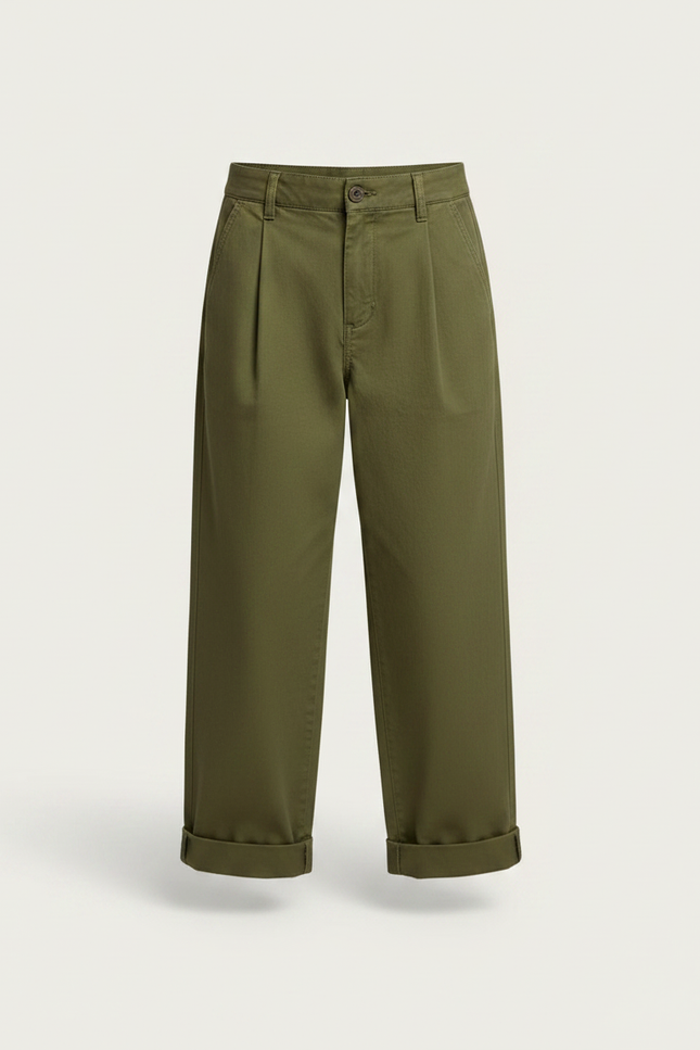 Pantalon Chino Vert Kaki Coton Ample Enfant - vue 3