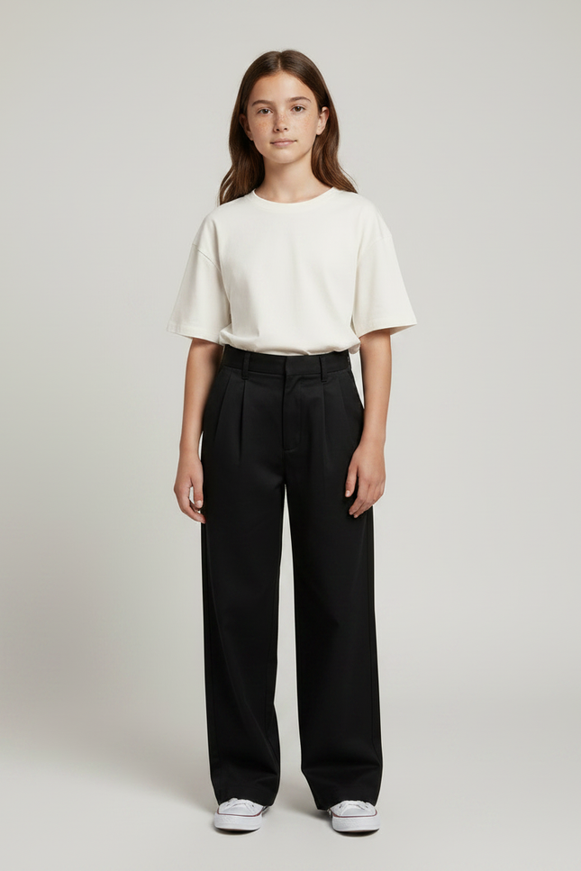 Pantalon Chino Noir Ample Fluide Décontracté Enfant - Gabardine - vue 3