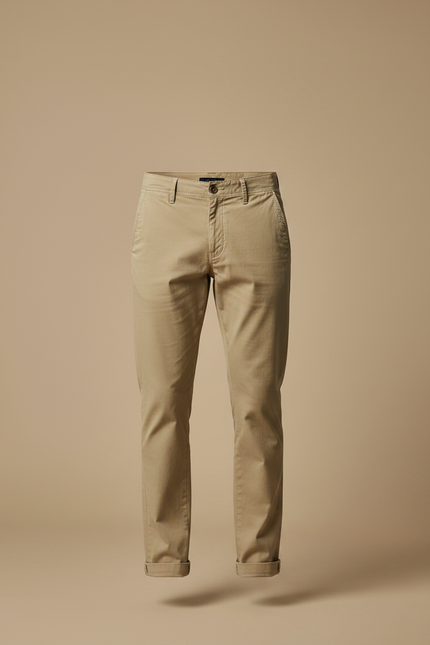 Pantalon Chino Beige Clair Coton Décontracté Coupe Droite - vue 3