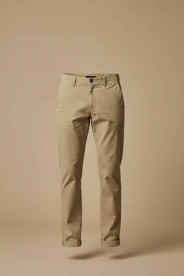 Pantalon Chino Beige Clair Coton Décontracté Coupe Droite - vue 3