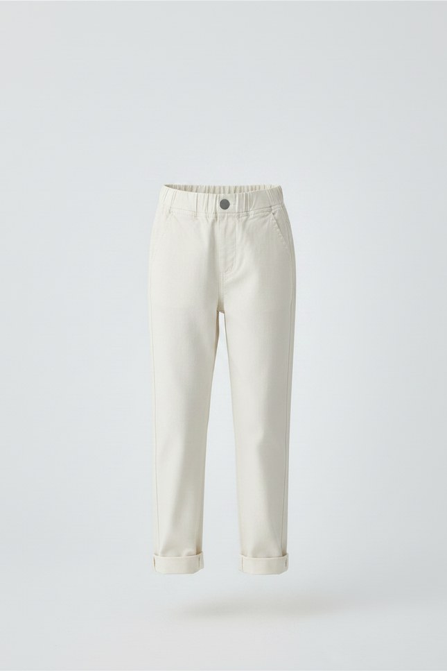 Pantalon Chino Crème Coton Droit Confortable Enfant - Beige - vue 3