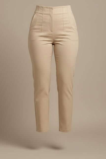 Pantalon Chino Beige Taille Haute Femme Élégant - Polyester - vue 3