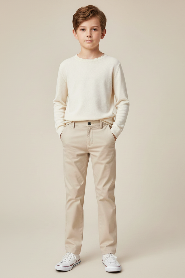 Pantalon Chino Garçon Beige Droit Coton Casual - Gabardine - vue 3