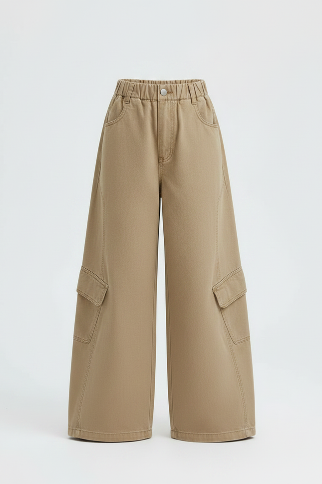 Pantalon Chino Kaki Ample Cargo Enfant Poches - Coton - vue 3