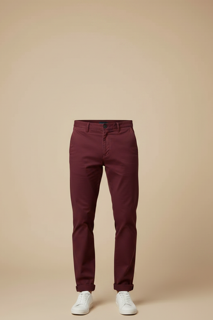 Pantalon Chino Bordeaux Coton Droit Décontracté Homme - vue 3