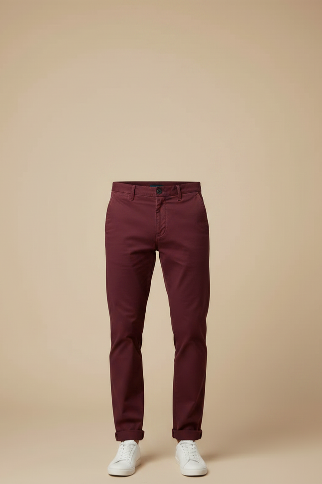 Pantalon Chino Bordeaux Coton Droit Décontracté Homme - vue 3