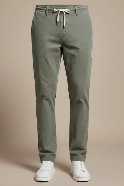 Pantalon Chino Vert Coton Décontracté Cordon Homme - Kaki - vue 3