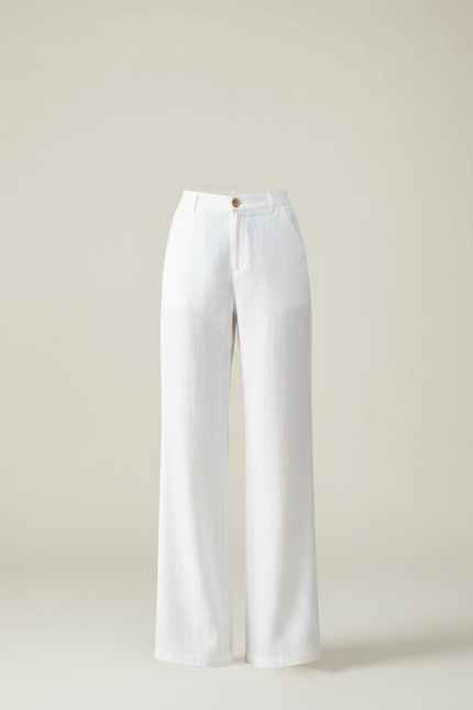 Pantalon Chino Blanc Ample Lin Droit Élégant Femme - vue 3