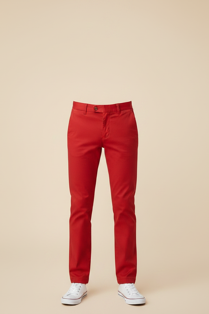 Pantalon Chino Rouge Enfant Coton Slim Élégant - vue 3