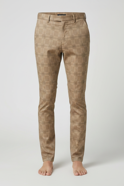 Pantalon Chino Carreaux Marron Slim Élégant Homme - Gabardine - vue 3