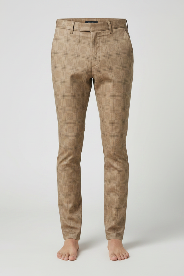 Pantalon Chino Carreaux Marron Slim Élégant Homme - Gabardine - vue 3