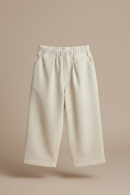 Pantalon Chino Écru Côtelé Ample Enfant Décontracté - Beige Cordé - vue 3