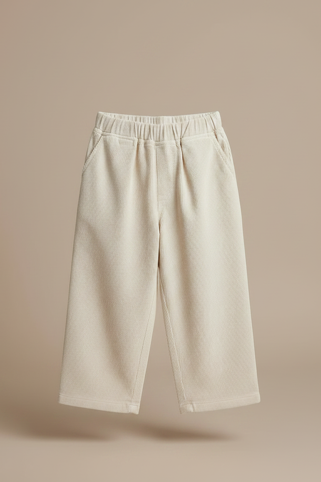 Pantalon Chino Écru Côtelé Ample Enfant Décontracté - Beige Cordé - vue 3
