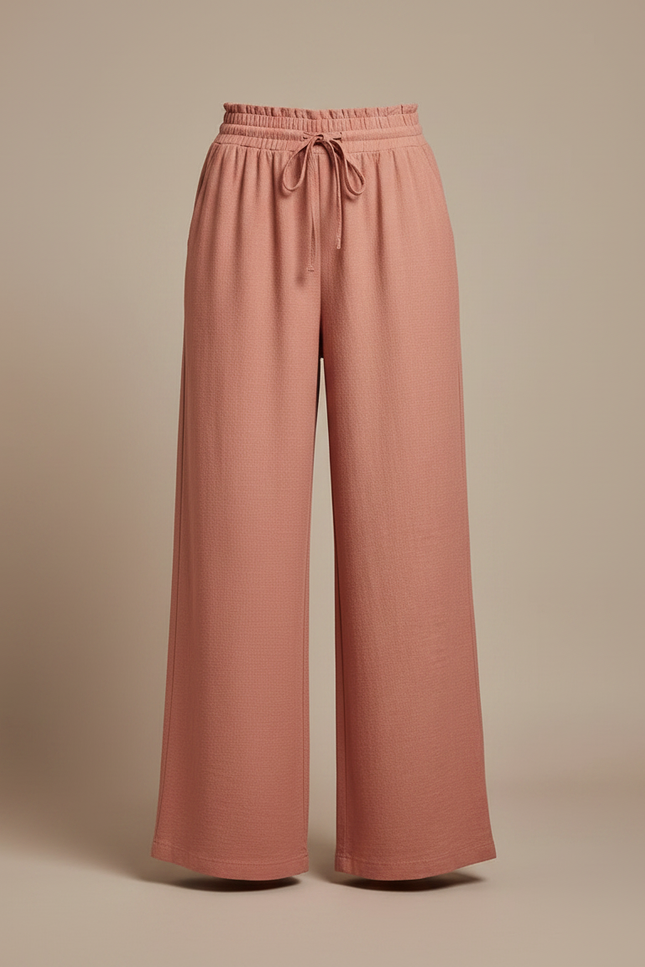 Pantalon Chino Rose Ample Fluide Taille Haute - Lin - vue 3