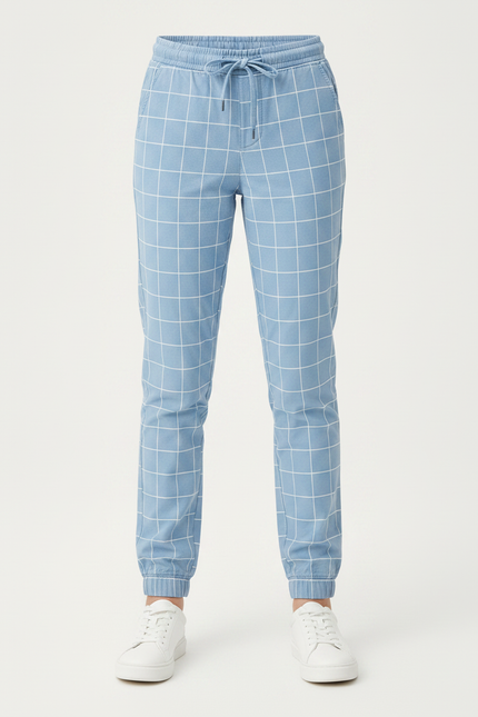 Pantalon Chino Bleu Carreaux Blancs Décontracté Fille - Gabardine - vue 3