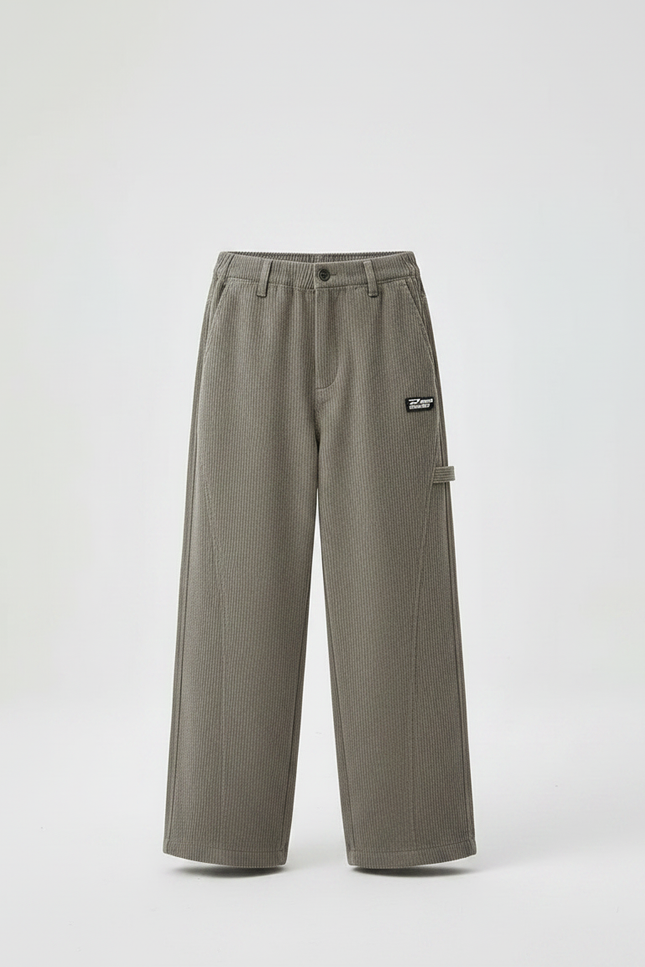Pantalon Chino Kaki Côtelé Ample Enfant Décontracté - Cordé - vue 3