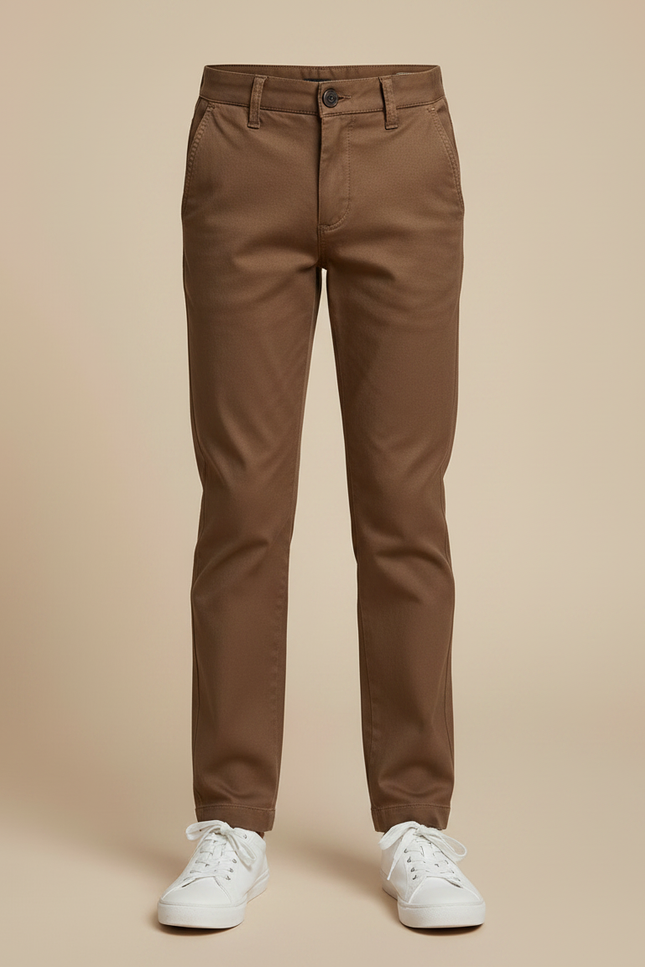 Pantalon Chino Marron Enfant Coupe Slim Coton - vue 3