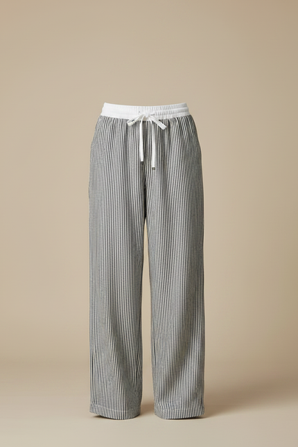Pantalon Chino Rayé Ample Fluide Décontracté Coton - Imprimé - vue 3