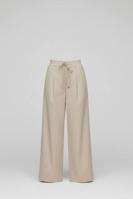 Pantalon Chino Beige Taille Haute Ample Fluide Élégant - Gabardine - vue 3