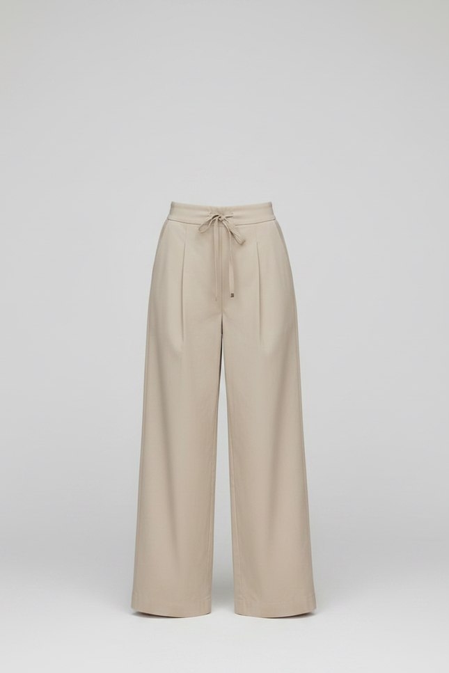 Pantalon Chino Beige Taille Haute Ample Fluide Élégant - Gabardine - vue 3
