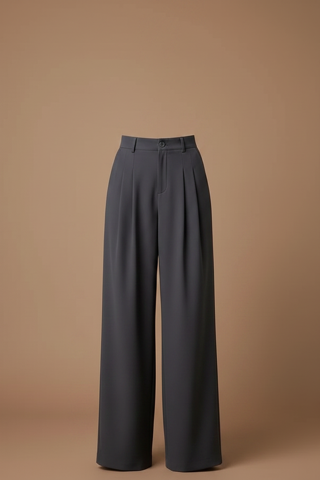 Pantalon Chino Gris Ample Plissé Taille Haute Femme - Polyester - vue 3