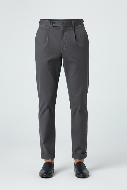 Pantalon Chino Gris Plissé Coton Décontracté Homme - vue 3