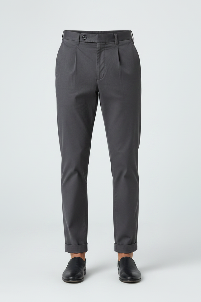 Pantalon Chino Gris Plissé Coton Décontracté Homme - vue 3