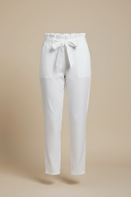 Pantalon Chino Blanc Taille Haute Ceinturé Slim Femme - Polyester - vue 3