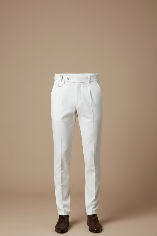 Pantalon Chino Blanc Taille Haute Plissé Droit Élégant - Gabardine - vue 3